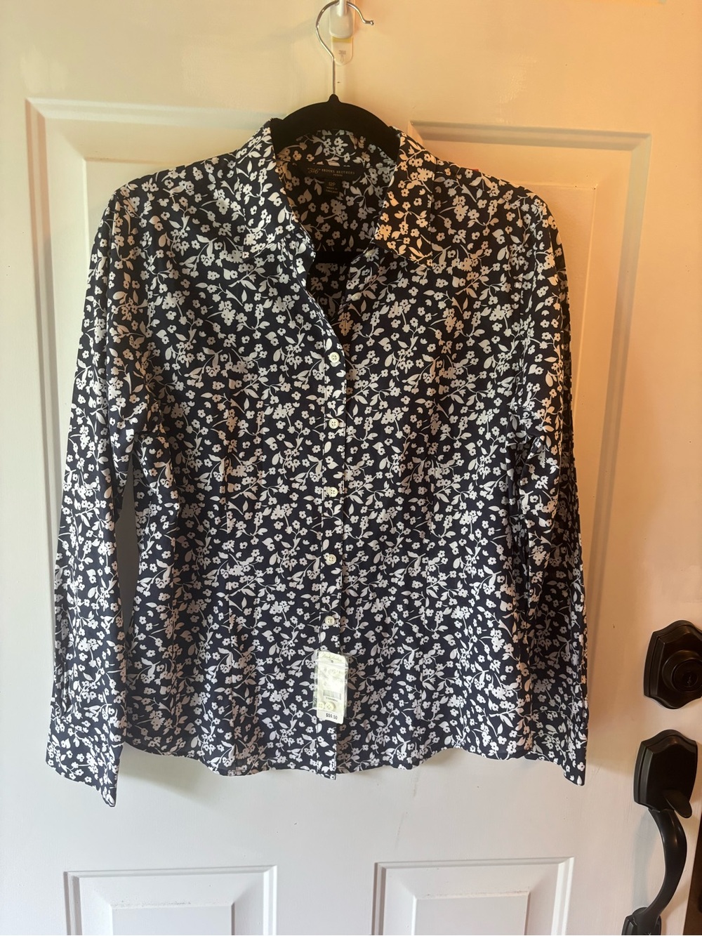NWT Brooks Brothers 346 Petite Navy Floral Button Down Shirt 12P - Picture 1 of 5